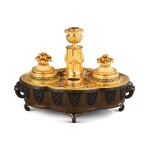 A Louis XVI style gilt and patinated bronze inkstand, late 19th century