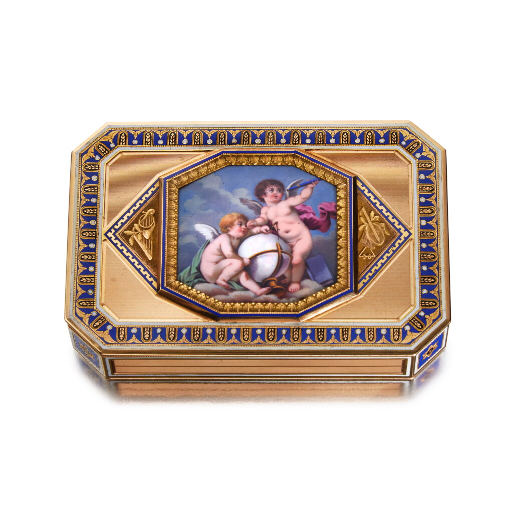 View full screen - View 1 of Lot 420. A Gold and Enamel Snuff Box, Friedrich Fernau & Jean Daniel Obicker, Hanau, Circa 1805.