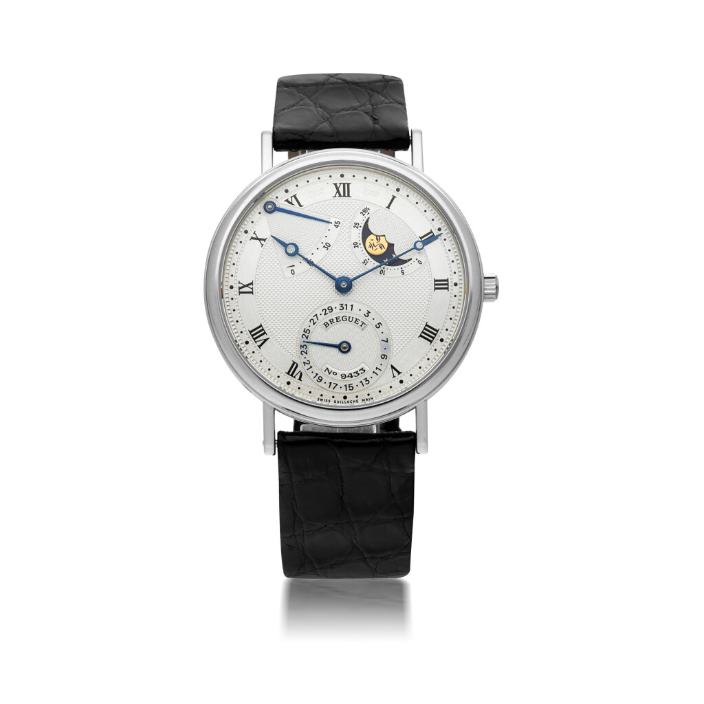 View full screen - View 1 of Lot 206. BREGUET | CLASSIQUE, REFERENCE 3137 A WHITE GOLD WRISTWATCH WITH MOON PHASES, DATE AND POWER RESERVE INDICATION, CIRCA 2005.