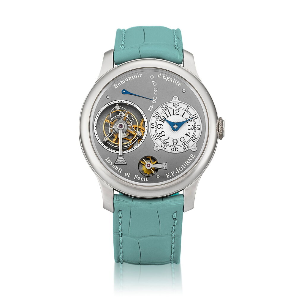View full screen - View 1 of Lot 2163. Tourbillon Souverain Ruthenium | A limited edition platinum tourbillon wristwatch with constant force remontoire, power reserve indication, ruthenium dial and movement, Circa 2003 | F.P. Journe | Tourbillon Souverain Ruthenium | 限量版鉑金陀飛輪腕錶,備恆定動力裝置、動力儲備顯示、釕金屬錶盤及機芯,約2003年製 .