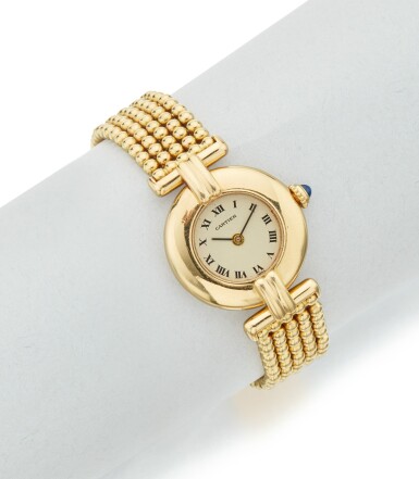 View full screen - View 1 of Lot 118. GOLD AND SAPPHIRE 'RIVOLI' WRISTWATCH, CARTIER.