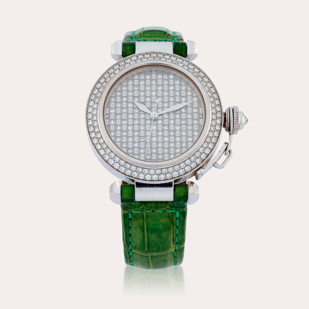 View full screen - View 1 of Lot 241. Pasha, Reference 2398 | A white gold and diamond-set wristwatch | Circa 2000.