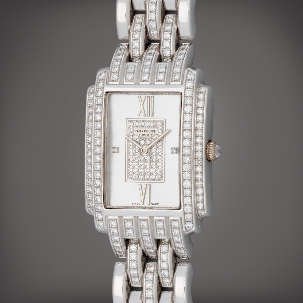 View full screen - View 1 of Lot 139. Gondolo, Reference 4825/120G-001 | A white gold and diamond-set bracelet watch with mother-of-pearl and diamond-set dial |Circa 2000 .