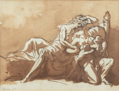 View full screen - View 1 of Lot 57. Ecole française, fin du XVIIIe s., Homme allongé aux cotés d'une femme .