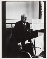 Portrait of architect Ludwig Mies van der Rohe in his office, Chicago, 1955