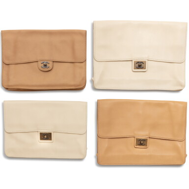 View full screen - View 1 of Lot 647. Frances Patiky Stein's Collection: Frances Patiky Stein's Collection: Four Pochettes in Off-White and Sand Lambskin Leather.