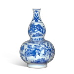 A blue and white 'figural' double-gourd vase, Ming dynasty, Chongzhen period
