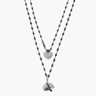 View full screen - View 1 of Lot 1408. Black Diamond and Diamond Pendent Necklace | 卡地亞 及de Grisogono | 黑色鑽石 配 鑽石 掛墜項鏈.