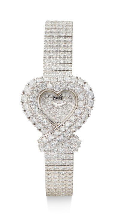 View full screen - View 1 of Lot 8001. PIAGET | DIAMOND TRADITION HEART, A WHITE GOLD AND DIAMOND-SET BRACELET WATCH, CIRCA 2000.
