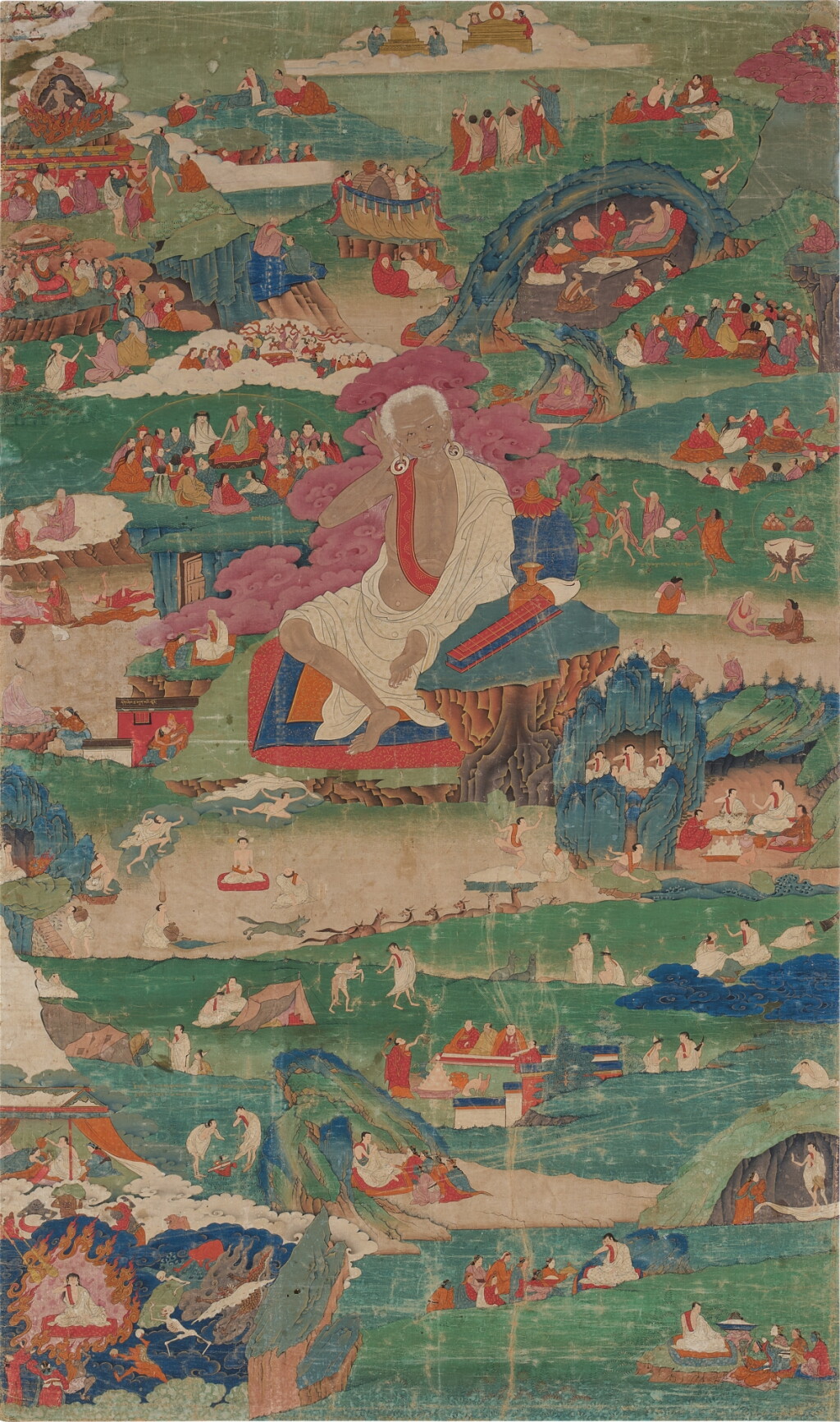 View full screen - View 1 of Lot 112. A thangka depicting episodes from the life of Milarepa, Eastern Tibet, 18th century.