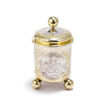 View full screen - View 1 of Lot 216. A German parcel-gilt silver covered beaker, Johann I Schuch, Augsburg, circa 1680-1685.