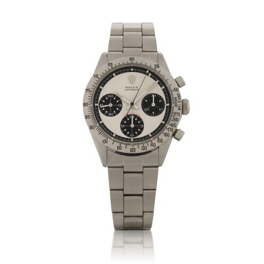 View full screen - View 1 of Lot 98. 'Panda Paul Newman' Daytona, Ref. 6262, Stainless steel chronograph wristwatch with bracelet Circa 1971 | 勞力士 | 6262型號「'Panda Paul Newman' Daytona」精鋼計時鍊帶腕錶,約1971年製.