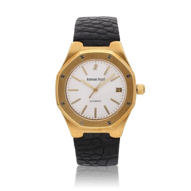 View full screen - View 1 of Lot 285. Reference 14800BA Royal Oak | A yellow gold wristwatch with date, Circa 1990.
