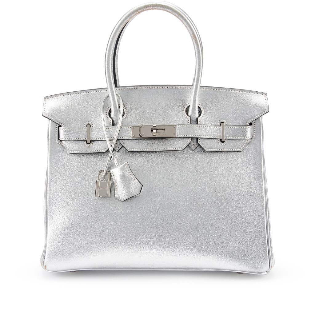 View full screen - View 1 of Lot 5415. Limited Edition Silver Chèvre Mysore Metallic Birkin 30 Palladium Hardware, 2004.
