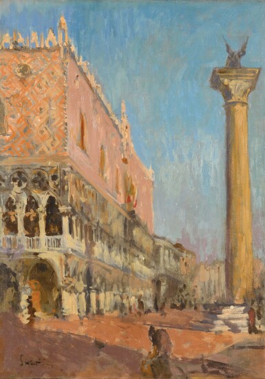View full screen - View 1 of Lot 633. WALTER SICKERT, R.A. | THE LION OF ST MARK AND THE DOGE'S PALACE, VENICE.
