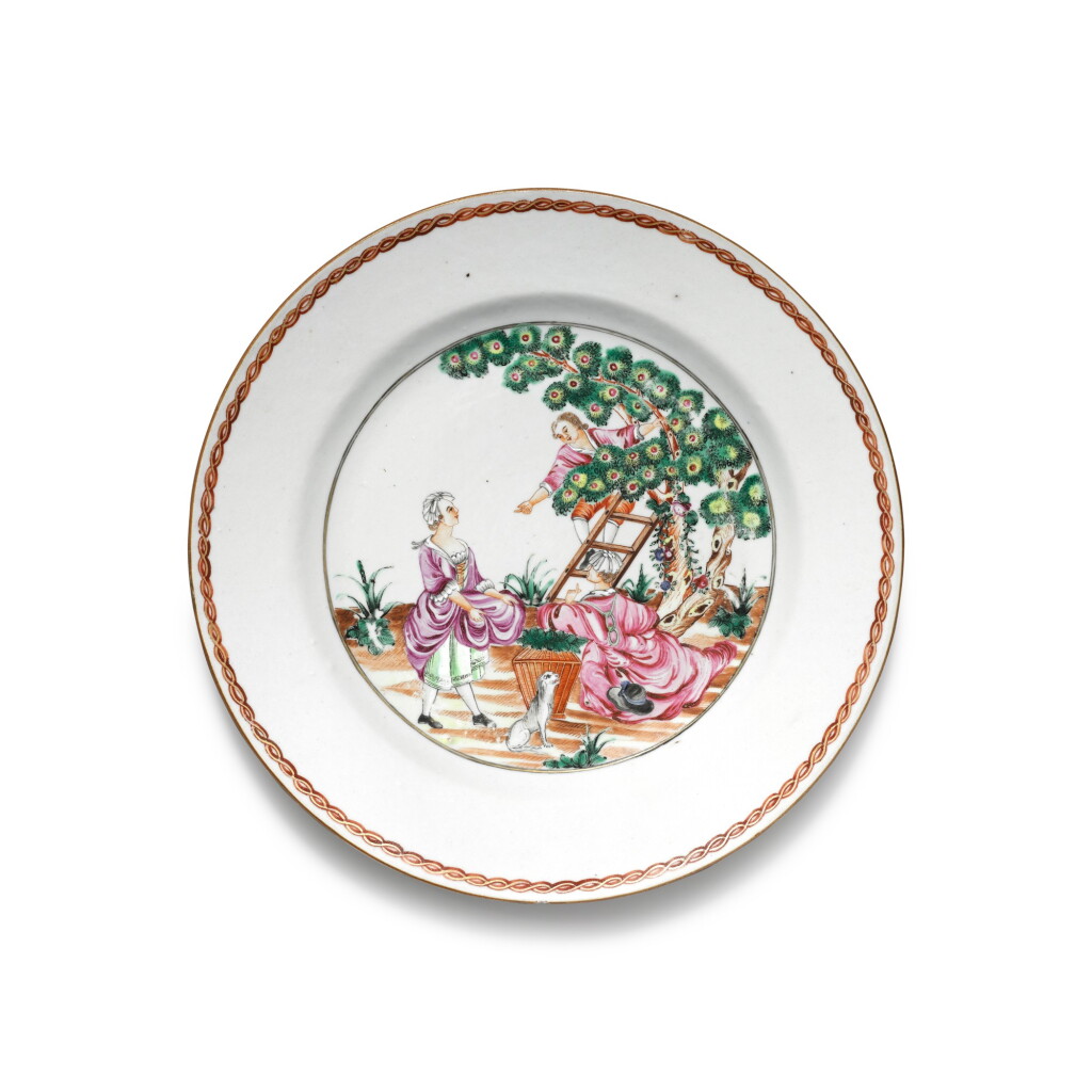 View full screen - View 1 of Lot 276. A famille-rose 'Cherry Pickers' plate, Qing dynasty, circa 1780.