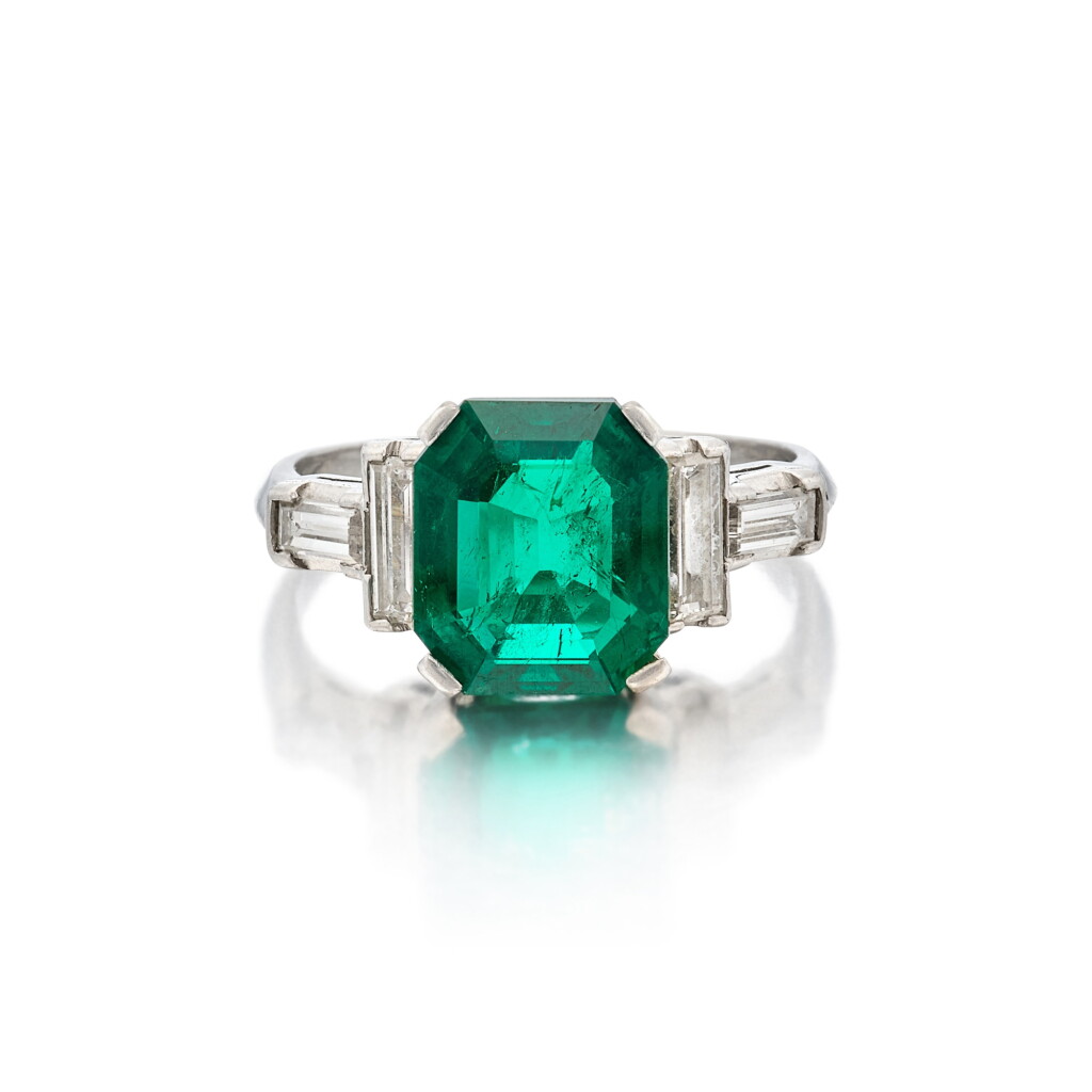 View full screen - View 1 of Lot 936. Emerald and Diamond Ring.