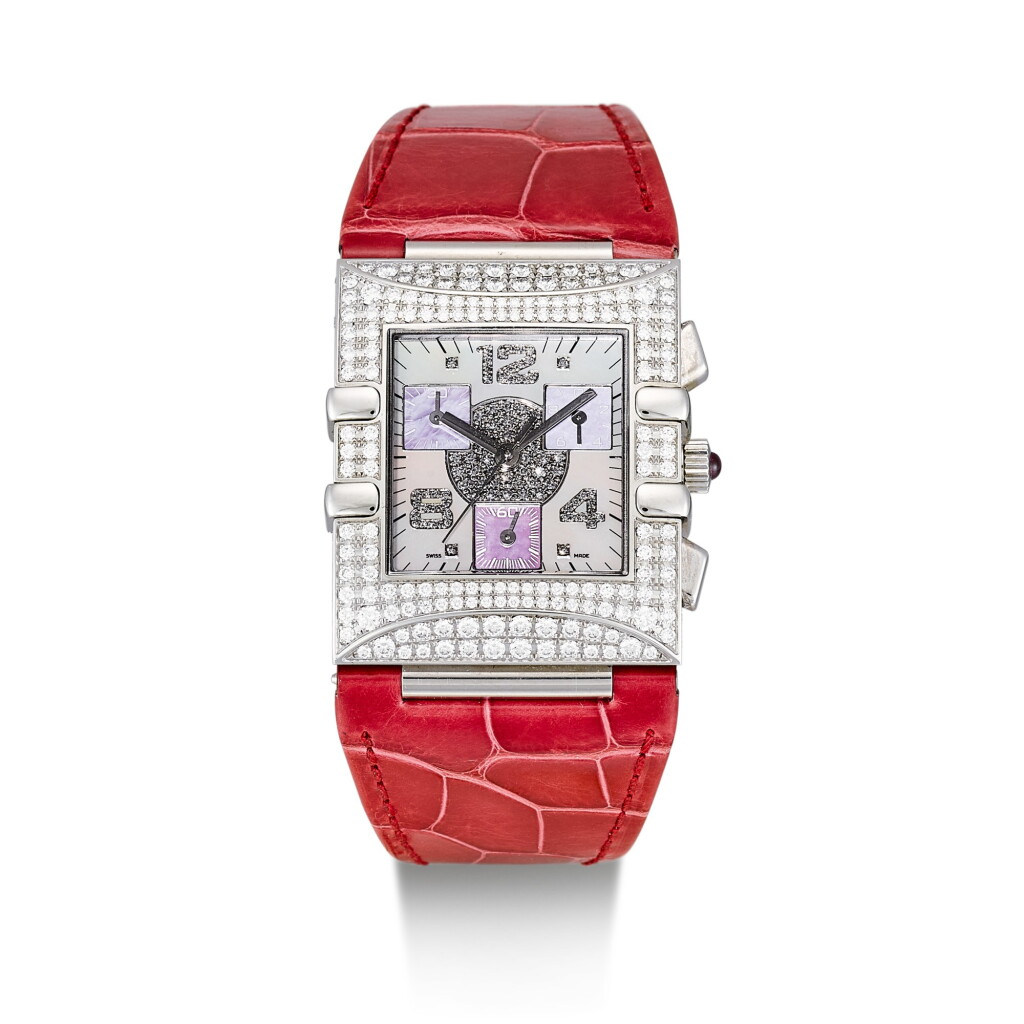 View full screen - View 1 of Lot 175. OMEGA | CONSTELLATION QUADRA, REFERENCE 1845, A STAINLESS STEEL AND DIAMOND-SET CHRONOGRAPH WRISTWATCH WITH MOTHER-OF-PEARL DIAL, CIRCA 2010.