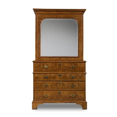 View full screen - View 1 of Lot 6. A George II Walnut Mirrored Bureau Cabinet, Circa 1730.