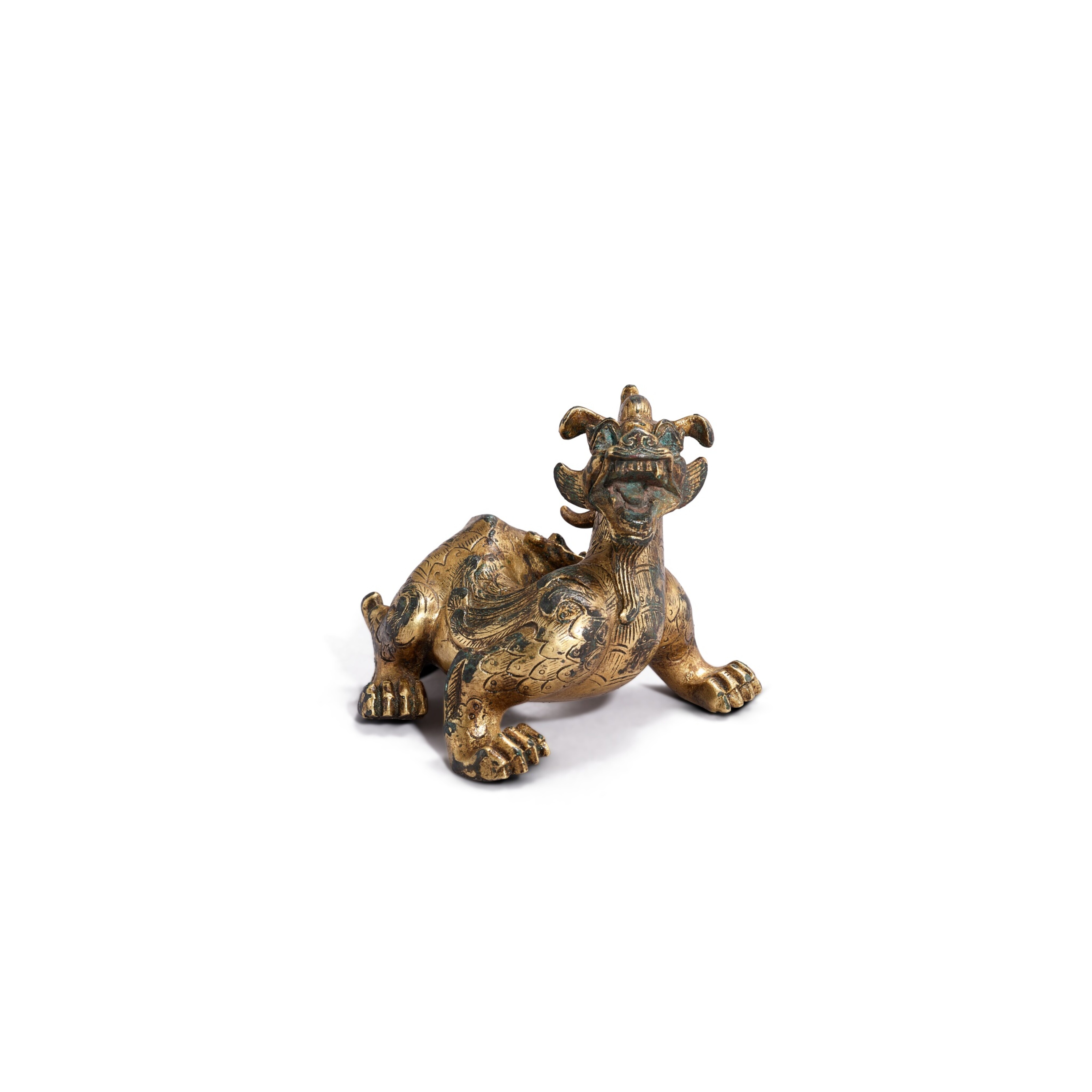 A gilt-bronze mythical beast, bixie, Western Han dynasty | 西漢 銅鎏金辟邪