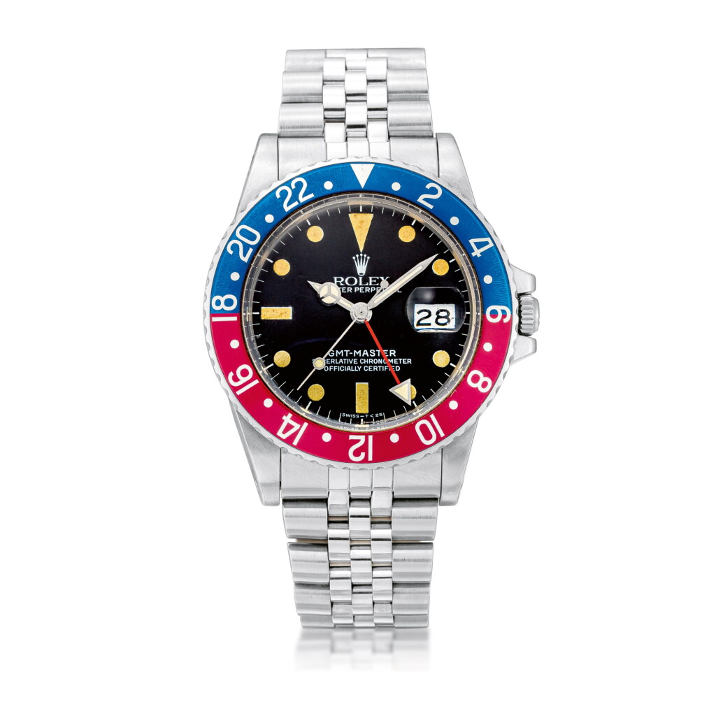 View full screen - View 1 of Lot 8255. GMT-Master, Reference 16750 | A stainless steel dual time zone wristwatch with date and bracelet, Circa 1984 | 勞力士 GMT-Master 型號16750 | 精鋼兩地時間鏈帶腕錶,備日期顯示,約1984年製.