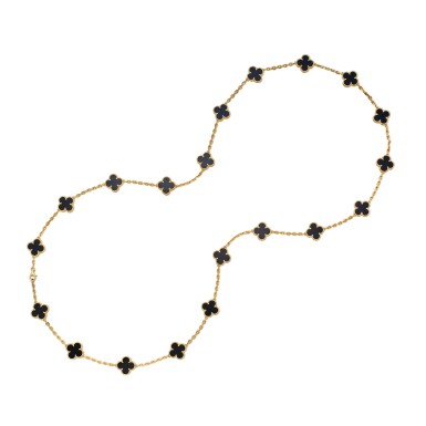 View full screen - View 1 of Lot 357. Gold and Onyx 'Vintage Alhambra' Necklace, France.