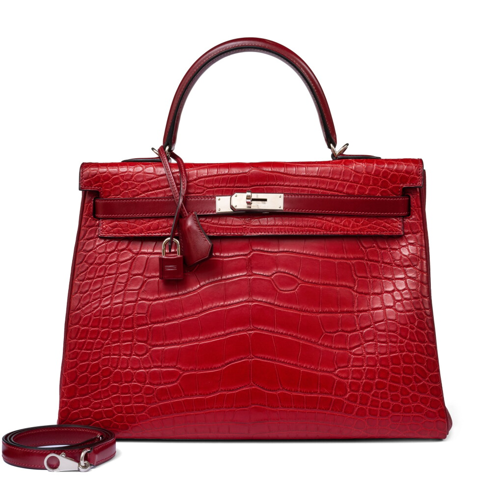 View full screen - View 1 of Lot 92. Limited Edition Rouge H Box, Rouge H Clémence and Rouge H Matte Mississippiensis Alligator Tri-leather Kelly 35 Retourné Palladium Hardware, 2014.