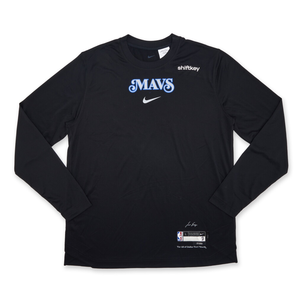 View full screen - View 1 of Lot 77. Alex Fudge Dallas Mavericks 2024 NBA Finals Game Issued City Edition Long Sleeve Shooting Shirt.