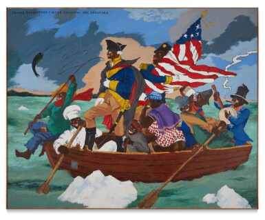 View full screen - View 1 of Lot 108. George Washington Carver Crossing the Delaware: Page from an American History Textbook.