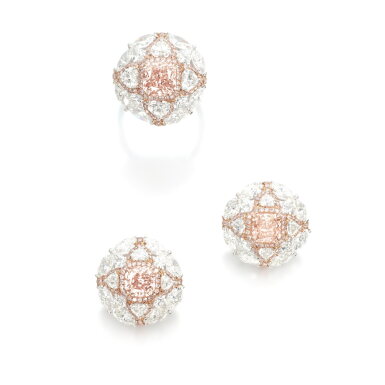 View full screen - View 1 of Lot 739. Light Pink diamond, coloured diamond and diamond demi-parure.