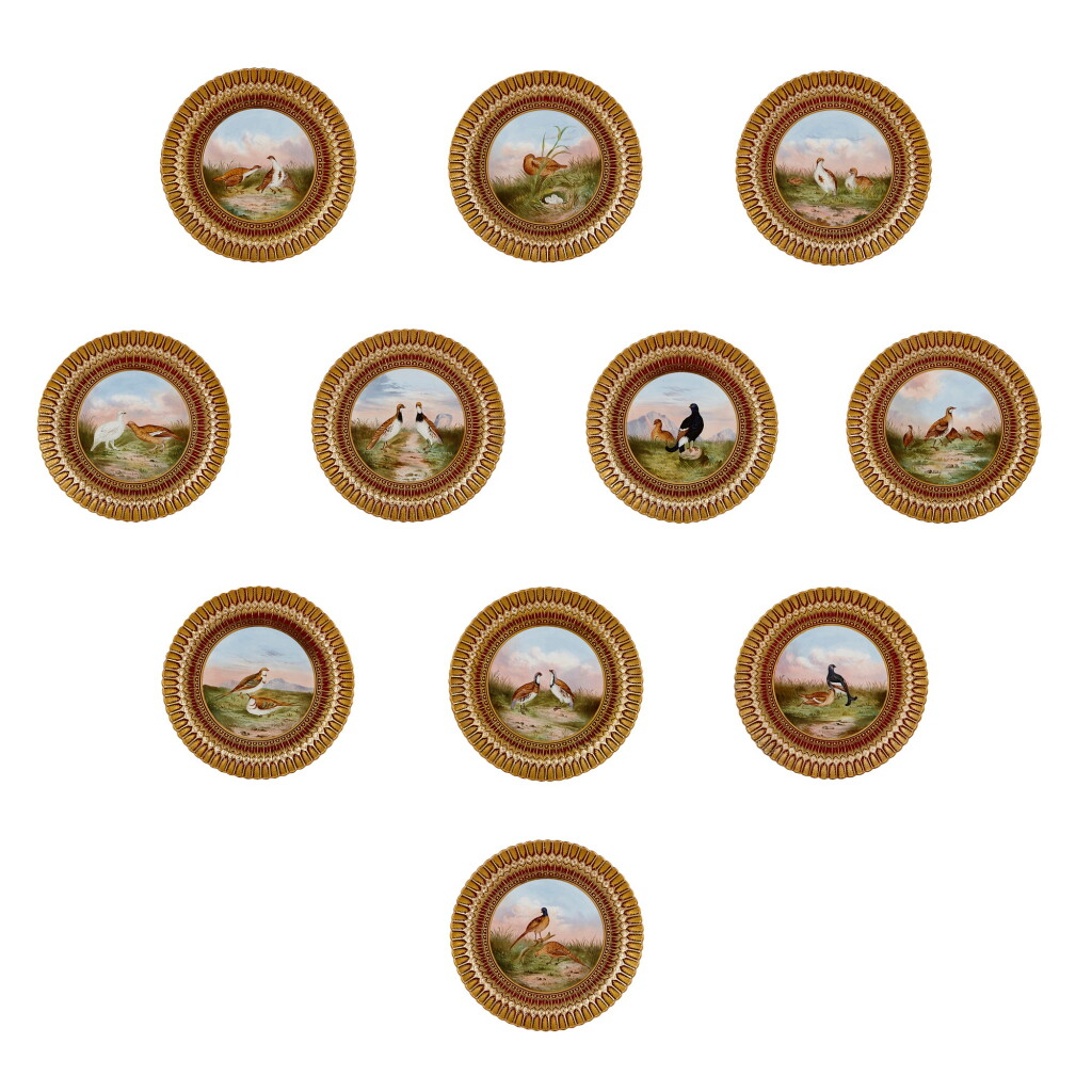 View full screen - View 1 of Lot 10. ELEVEN COPELAND CLARET GROUND PLATES, CIRCA 1885.