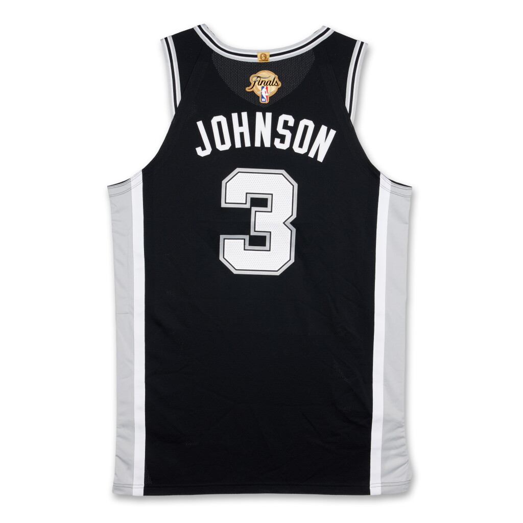 View full screen - View 1 of Lot 8. Keldon Johnson San Antonio Spurs 2026 NBA Finals Game Worn Icon Edition Jersey | Game 3 | First NBA Finals Win.