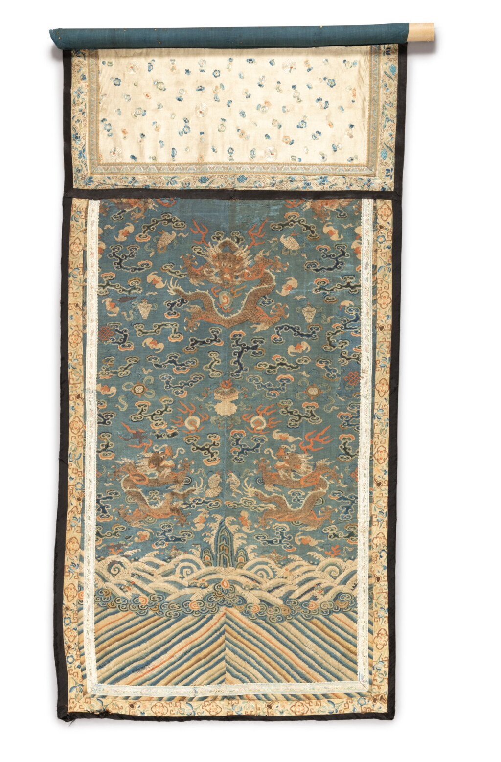 View full screen - View 1 of Lot 143. Two 'dragon' kesi Qing dynasty | 清 緙紙五爪龍紋掛屏一組兩幀.