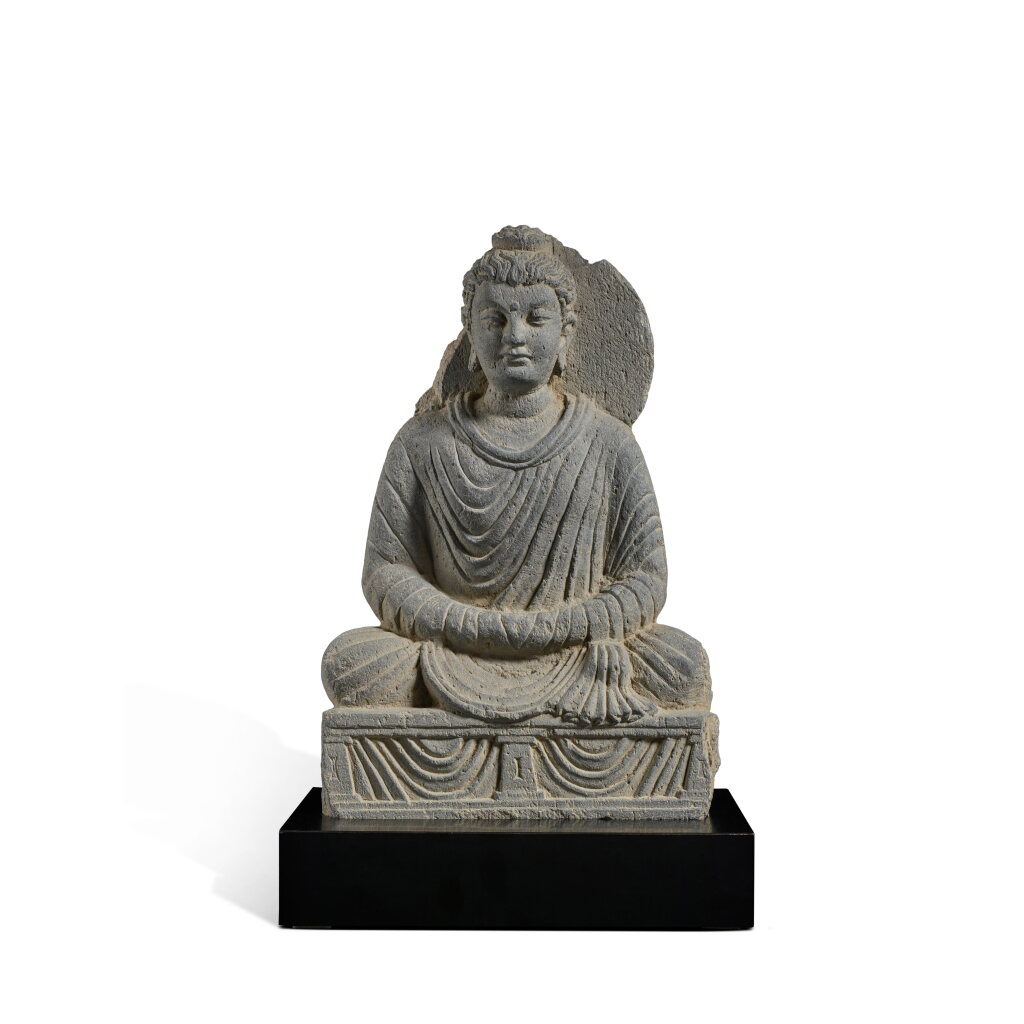 View full screen - View 1 of Lot 143. A gray schist figure of seated Buddha, Ancient region of Gandhara, 3rd / 4th century.