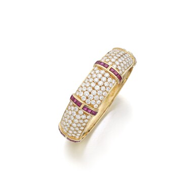 View full screen - View 1 of Lot 732. Ruby and diamond bangle.
