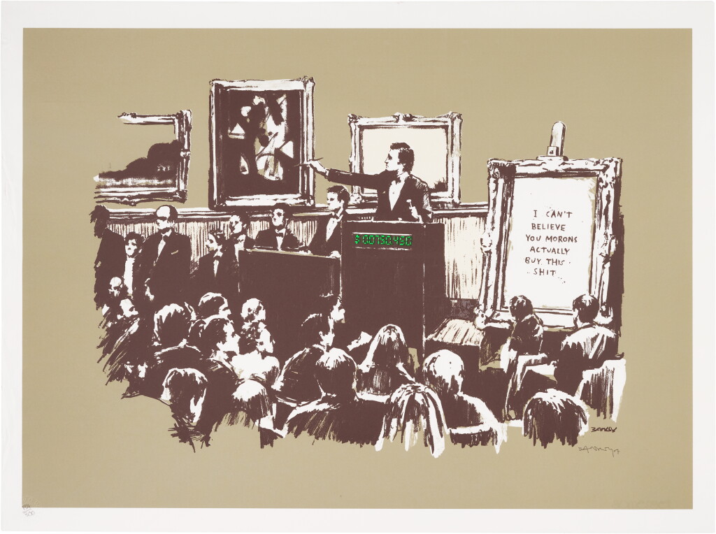 View full screen - View 1 of Lot 24. BANKSY | MORONS (SEPIA).