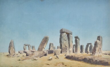 View full screen - View 1 of Lot 270. WILLIAM TURNER, OF OXFORD, O.W.S. | SHEEP GRAZING AT STONEHENGE.