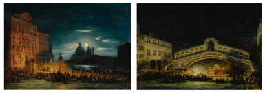 View full screen - View 1 of Lot 667. A pair of nocturnal Venetian scenes on the Feast of the Redentore.