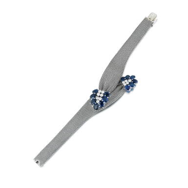 View full screen - View 1 of Lot 66. Lady's sapphire and diamond wristwatch.