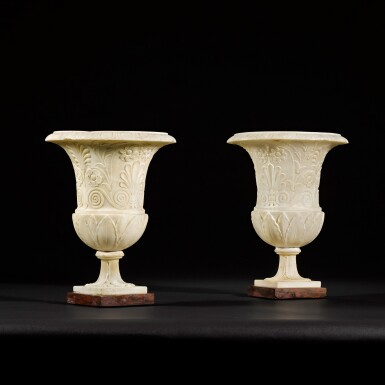 View full screen - View 1 of Lot 76. A pair of Italian carved white marble vases, early 19th century.