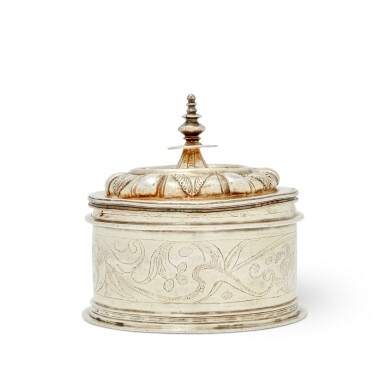 View full screen - View 1 of Lot 287. A Mexican Silver-Gilt Pyx, Mexico City, Circa 1580.