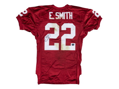 View full screen - View 1 of Lot 81. 2004 Emmitt Smith Game Used, Photo Matched & Signed Arizona Cardinals Red Home Jersey Photo Matched To 11/28/2004 Vs. New York Jets (Smith LOA, Prova & Sports Investors Authentication).