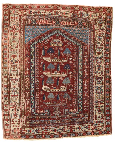 View full screen - View 1 of Lot 89. A KULA PICTORIAL NICHE RUG, WEST ANATOLIA.
