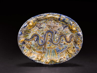View full screen - View 1 of Lot 3. An English delftware large oval dish, circa 1635-50, Southwark, probably Pickleherring Quay.