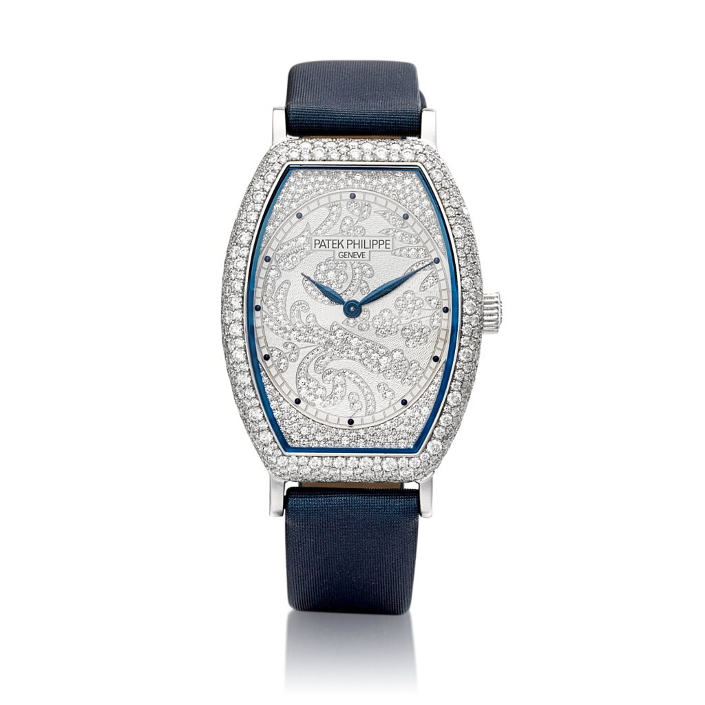 View full screen - View 1 of Lot 2248. Reference 7099 | A white gold and diamond-set wristwatch, Circa 2014 | 百達翡麗 | 型號7099 | 白金鑲鑽石腕錶,約2014年製.