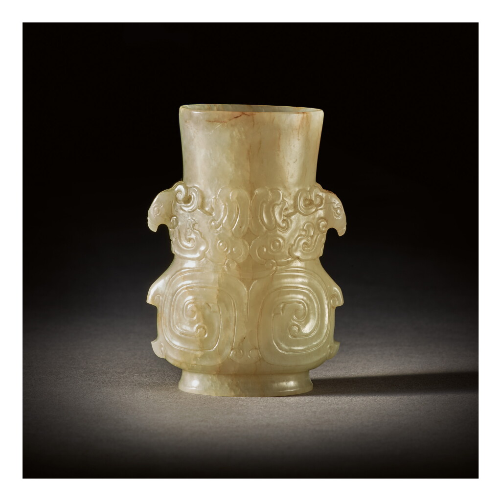 View full screen - View 1 of Lot 221. A RARE ARCHAISTIC BEIGE JADE VASE, SONG - MING DYNASTY.