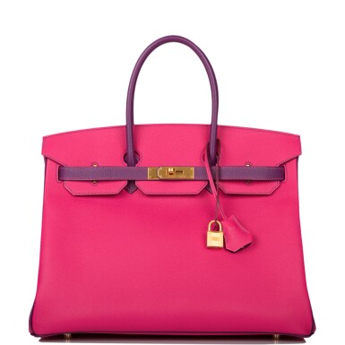 View full screen - View 1 of Lot 26. HERMÈS | HORSESHOE STAMP (HSS) BICOLOR ROSE TYRIEN AND ANEMONE BIRKIN 35CM OF EPSOM LEATHER WITH GOLD HARDWARE.
