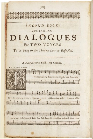 View full screen - View 1 of Lot 87. J. Playford. Select Ayres and Dialogues For One, Two, and Three Voyces, 1659.