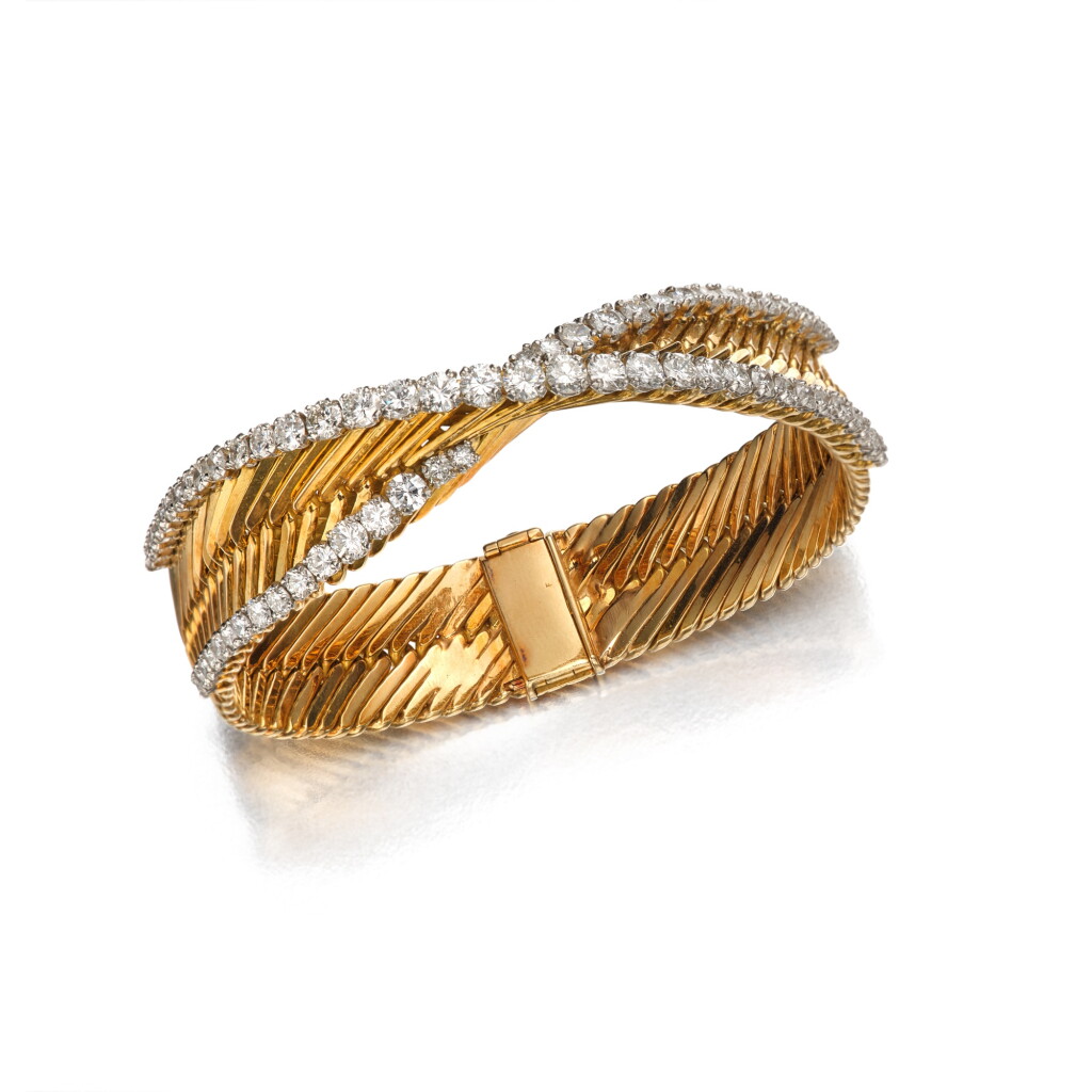 View full screen - View 1 of Lot 481. Gold and Diamond Bracelet, France.