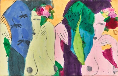View full screen - View 1 of Lot 821. Walasse Ting 丁雄泉 | Two ladies 雙美.